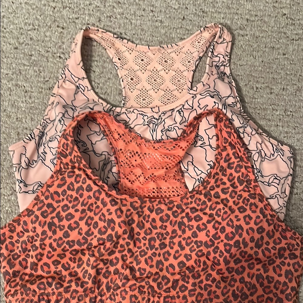Pink and Orange Patterned Sports Bras